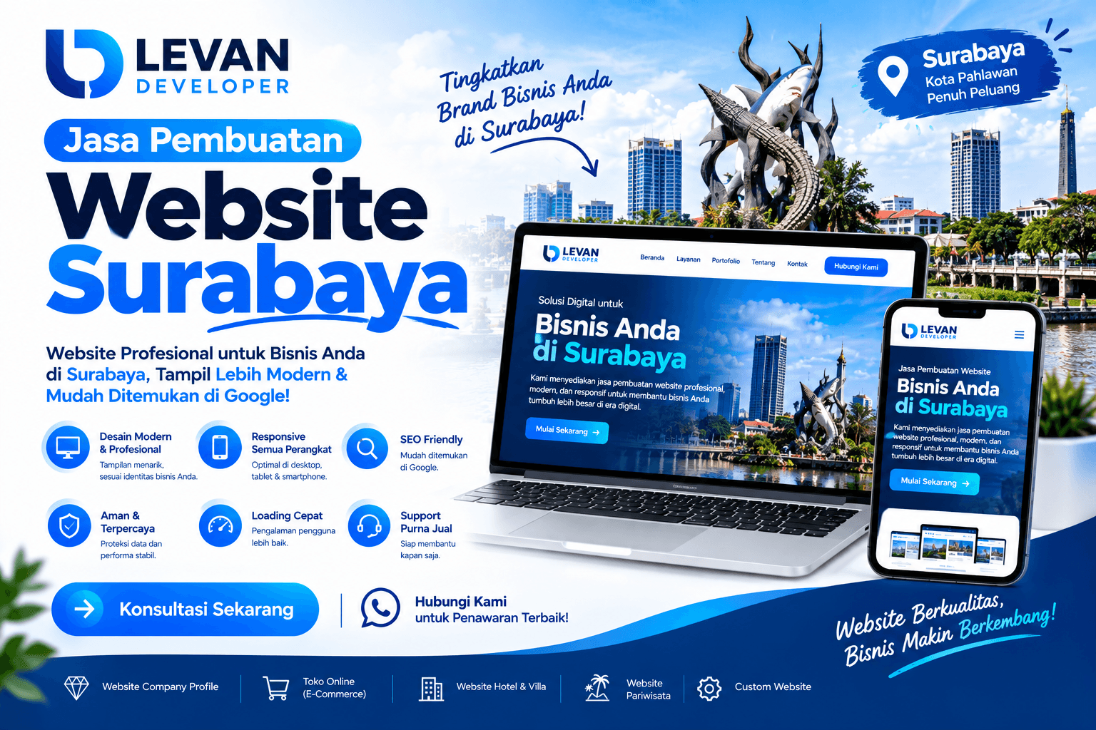 Tim jasa pembuatan website Surabaya sedang mendiskusikan desain dengan pemilik usaha